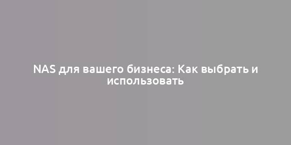 NAS для вашего бизнеса: Как выбрать и использовать